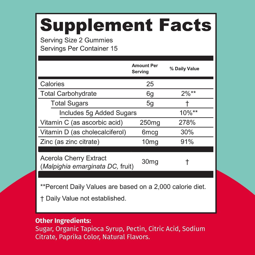 TEJA Gominolas de Apoyo Inmunitario para Adolescentes con Vitamina C, D, Zinc y Acerola - 60 Gominolas (2x30)