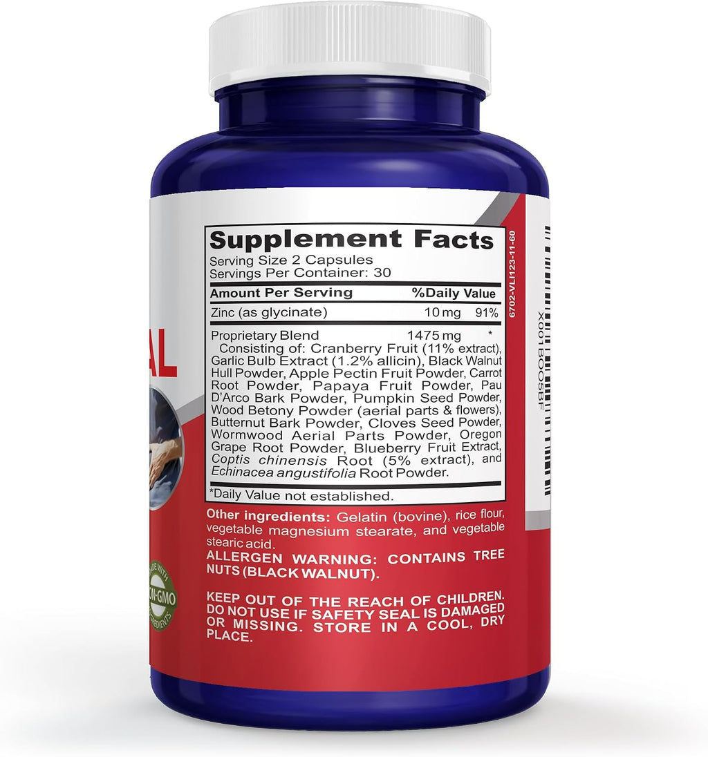 NusaPure Apoyo Intestinal para Humanos (sin OGM), Ajenjo, Ajo, Cáscara de Nuez Negra, 60 Cápsulas