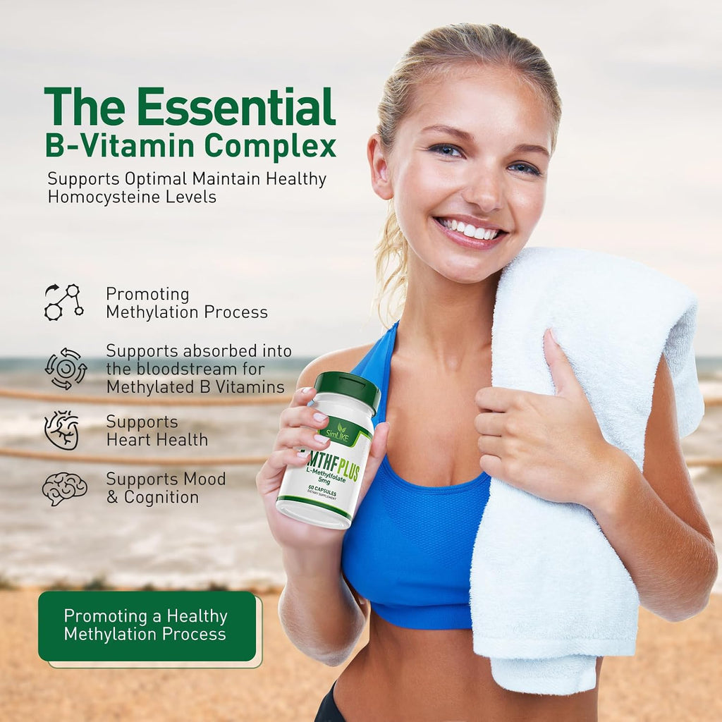 Simlike Active Folate (5-MTHF) con Complejo B, B12, B2 y B6 - Apoya la metilación y niveles saludables de homocisteína - Sin gluten, lácteos ni soja - 60 cápsulas de 5mg de L-metilfolato