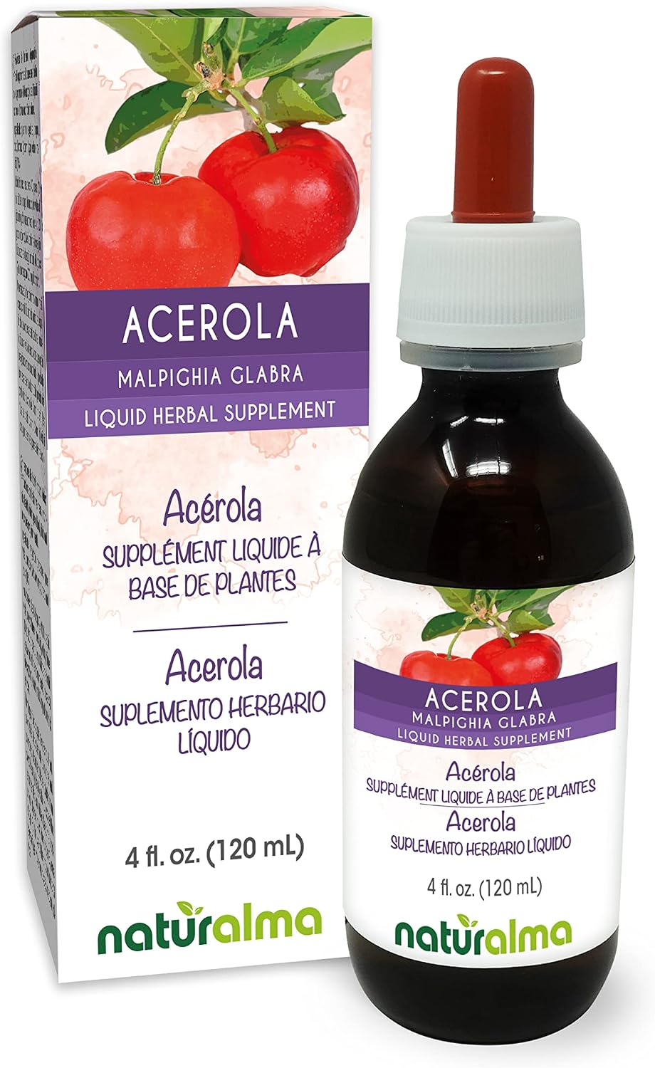 Naturalma Acerola (Malpighia glabra) Extracto Líquido sin Alcohol - Rico en Vitamina C - 118 ml
