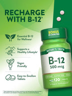 Nature's Truth Vitamina B12 500 mcg - 120 Comprimidos - Vegano, No-Transgénico y Sin Gluten