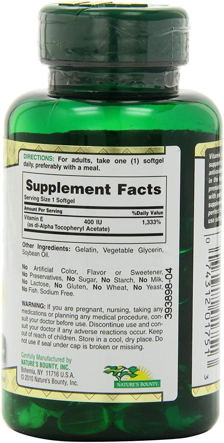 Nature's Bounty E-400 IU Natural Pure D-alpha - 120 Cápsulas Blandas