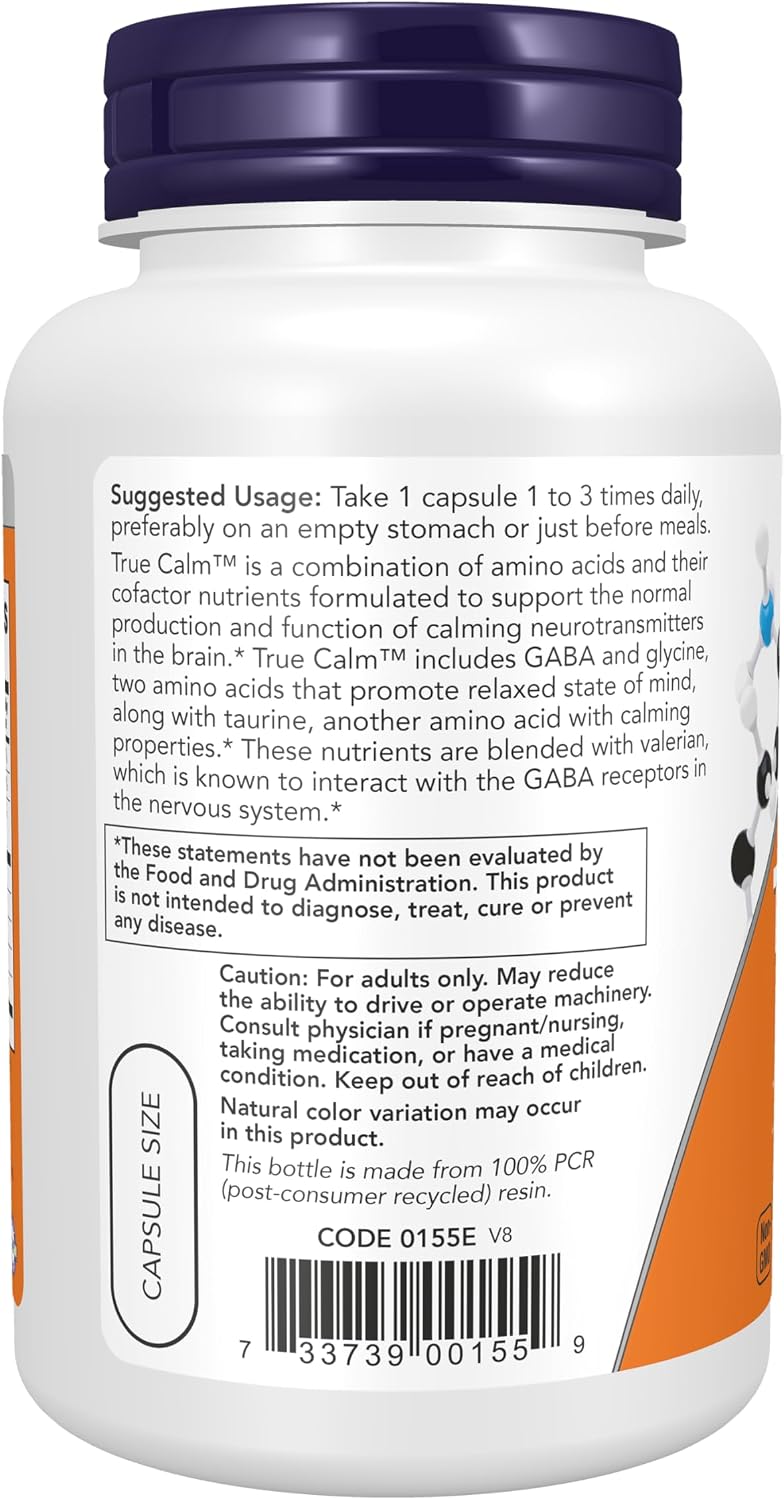 NOW Foods True Calm, con Magnesio, GABA y Vitaminas B - 90 Cápsulas Vegetales
