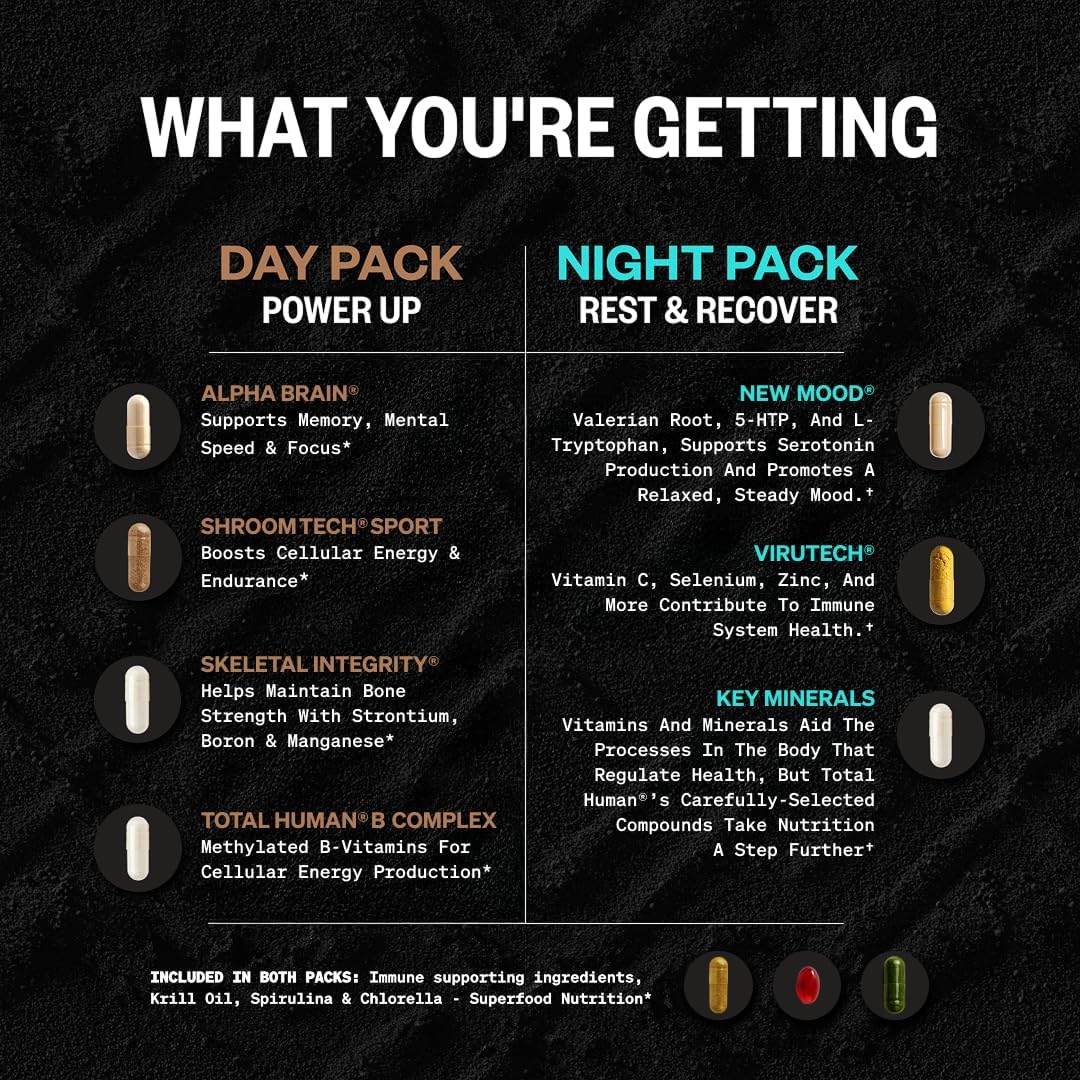 ONNIT Pack de Rendimiento Diario: Alpha Brain Nootrópico (90 cápsulas) + Total Human Day & Night (30 días)