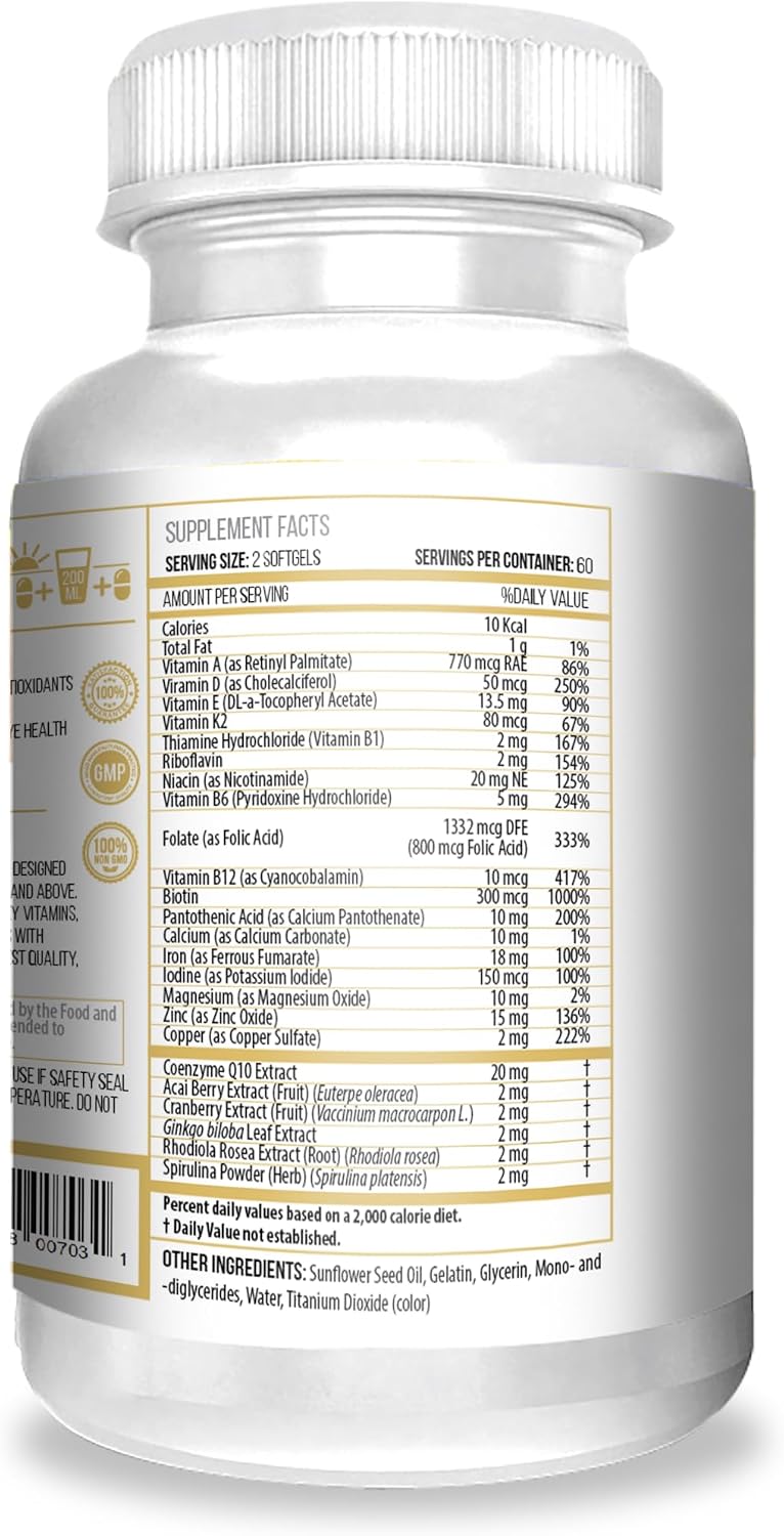 ACTIF Multivitamínico para Mujeres 60+ con 30 Vitaminas Orgánicas y Hierbas Orgánicas, No-GMO, 2 Meses