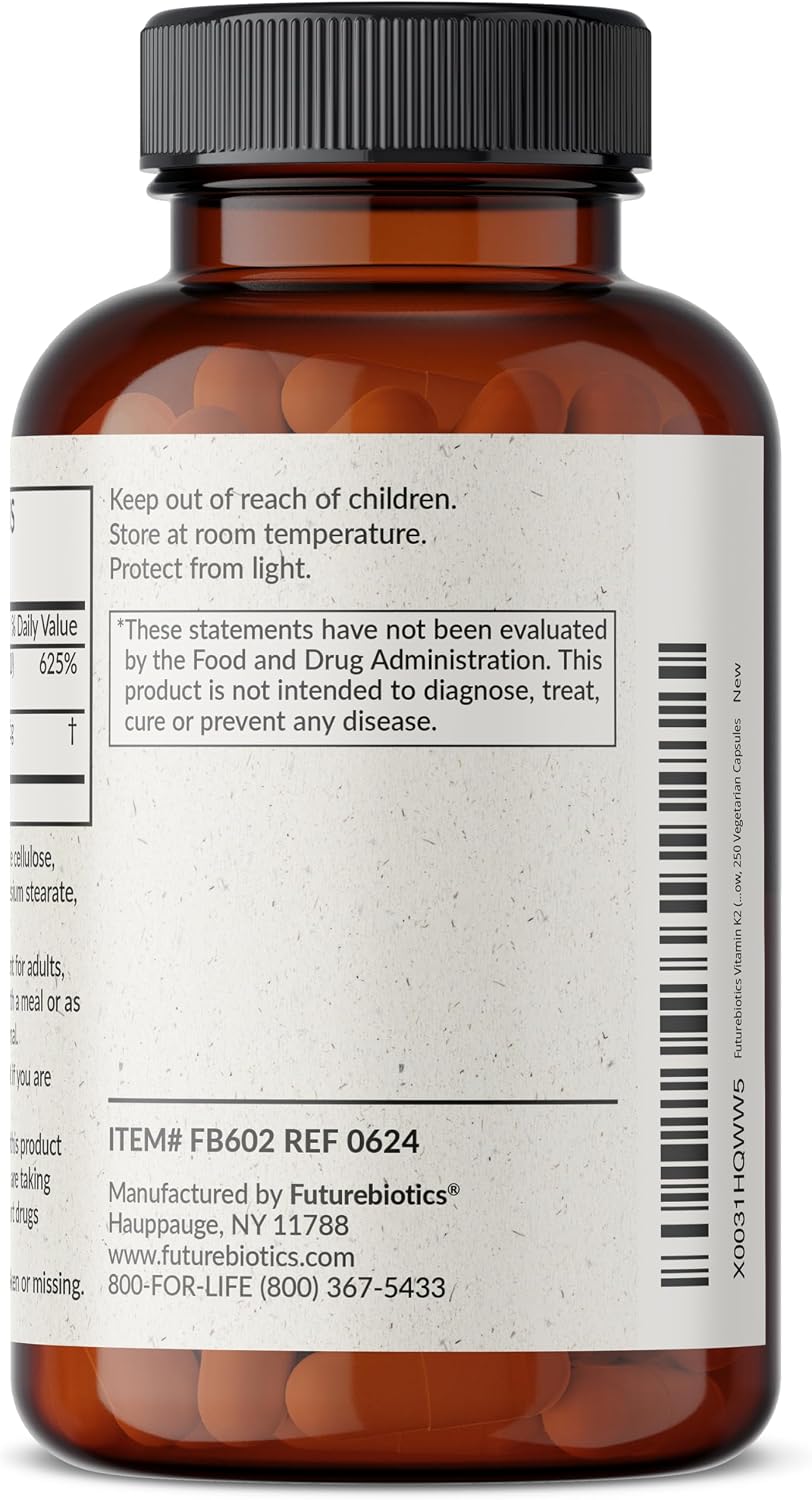 Futurebiotics Vitamina D3 + K2 (MK-7) - 5000 UI D3, 90 mcg K2 - 250 Cápsulas Vegetarianas
