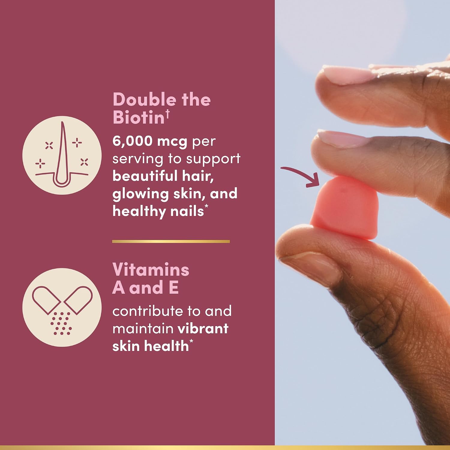 Nature's Bounty Gominolas Advanced Hair, Skin and Nails con Biotina 6000 mcg, 200 uds