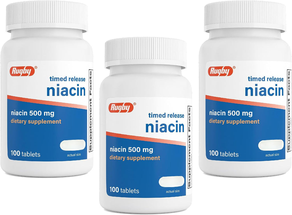 Rugby Niacina 500mg Liberación Prolongada con Calcio - 100 Comprimidos (Pack de 3)