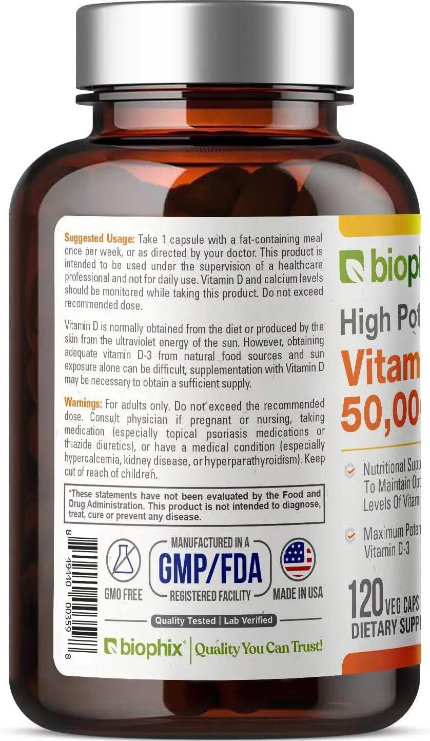 biophix Vitamina D3 10000 UI Alta Potencia - 120 Cápsulas Blandas - Non-GMO Sin Soja