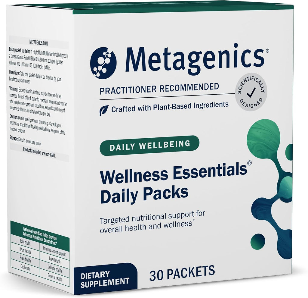 Metagenics Wellness Essentials Paquetes diarios - Paquetes diarios de multivitamínico y omega-3 con vitaminas A, C, D, E y B