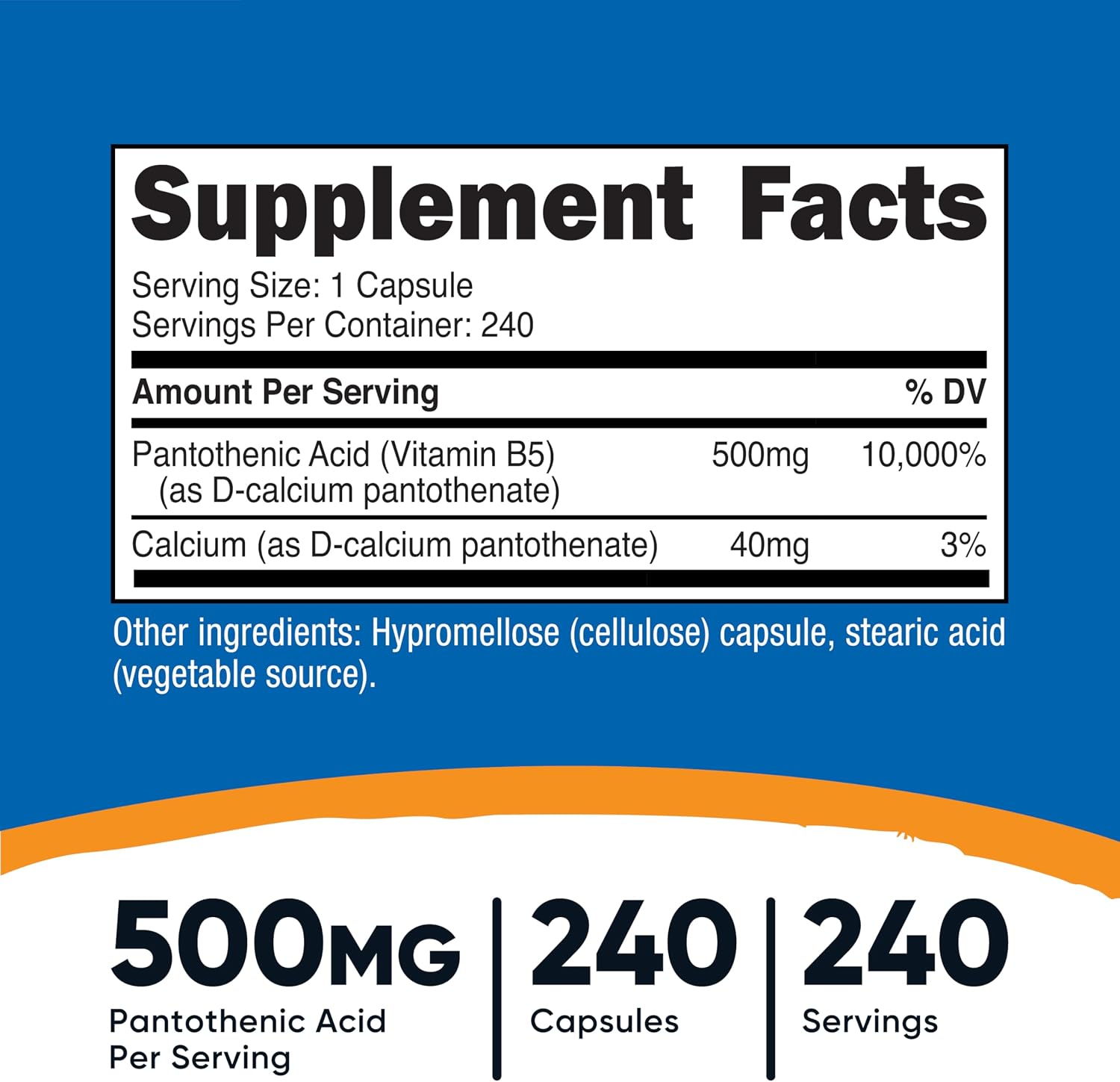 Nutricost Pantothenic Acid 500mg - 240 Capsules (3-Pack)