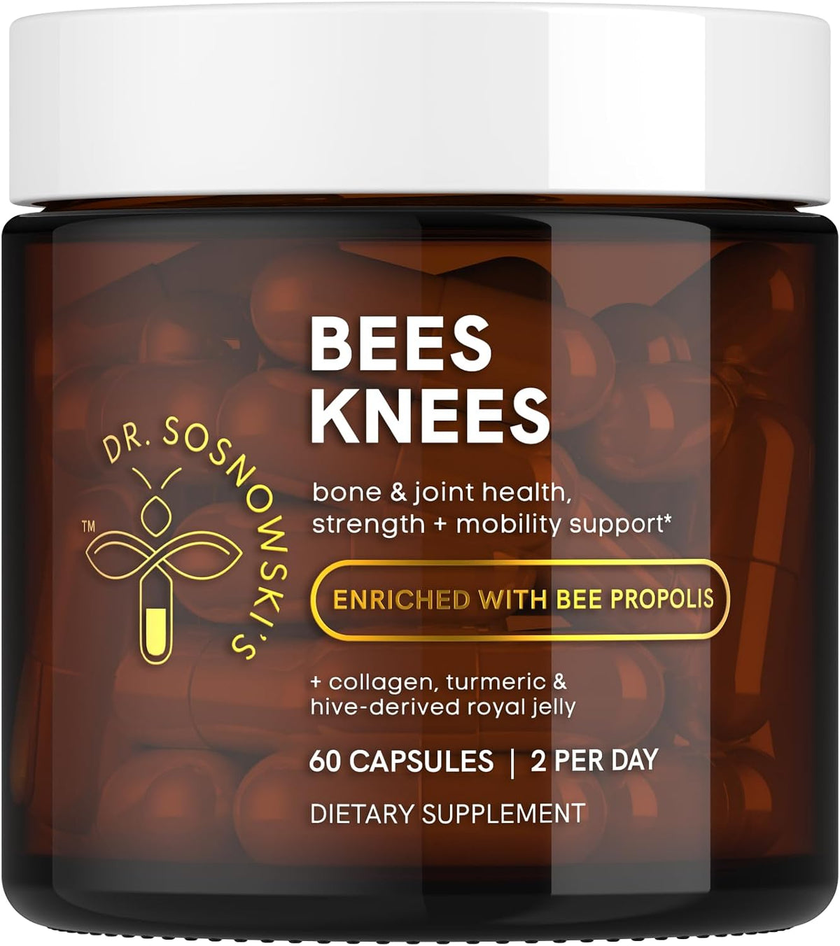 Dr Sosnowski's Bees Knees Bone Health – Suplemento para la Salud Ósea con Colágeno y Propóleo, 60 Cápsulas – Image 1