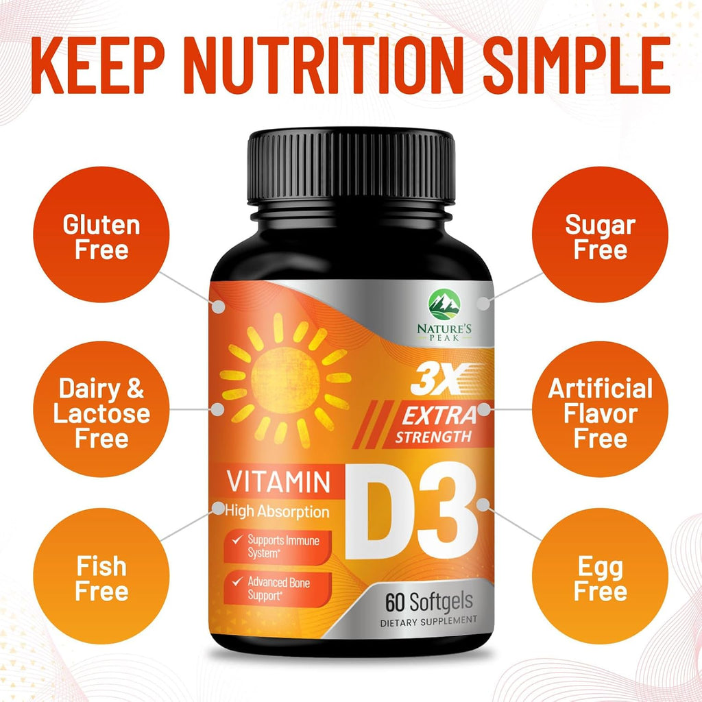Vitamina D3 5000 IU (125 mcg) - 60 Cápsulas Blandas - Nature's Peak