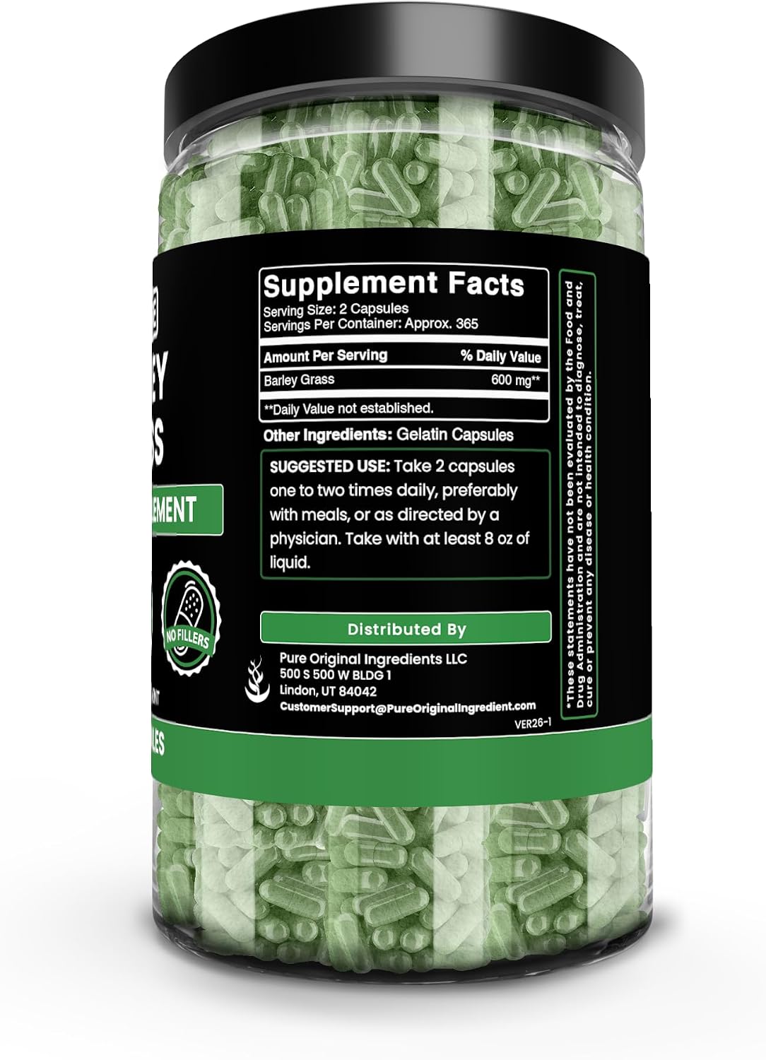 Pure Original Ingredients Cebada (Barley Grass) 730 Cápsulas - Sin Rellenos, Siempre Puro