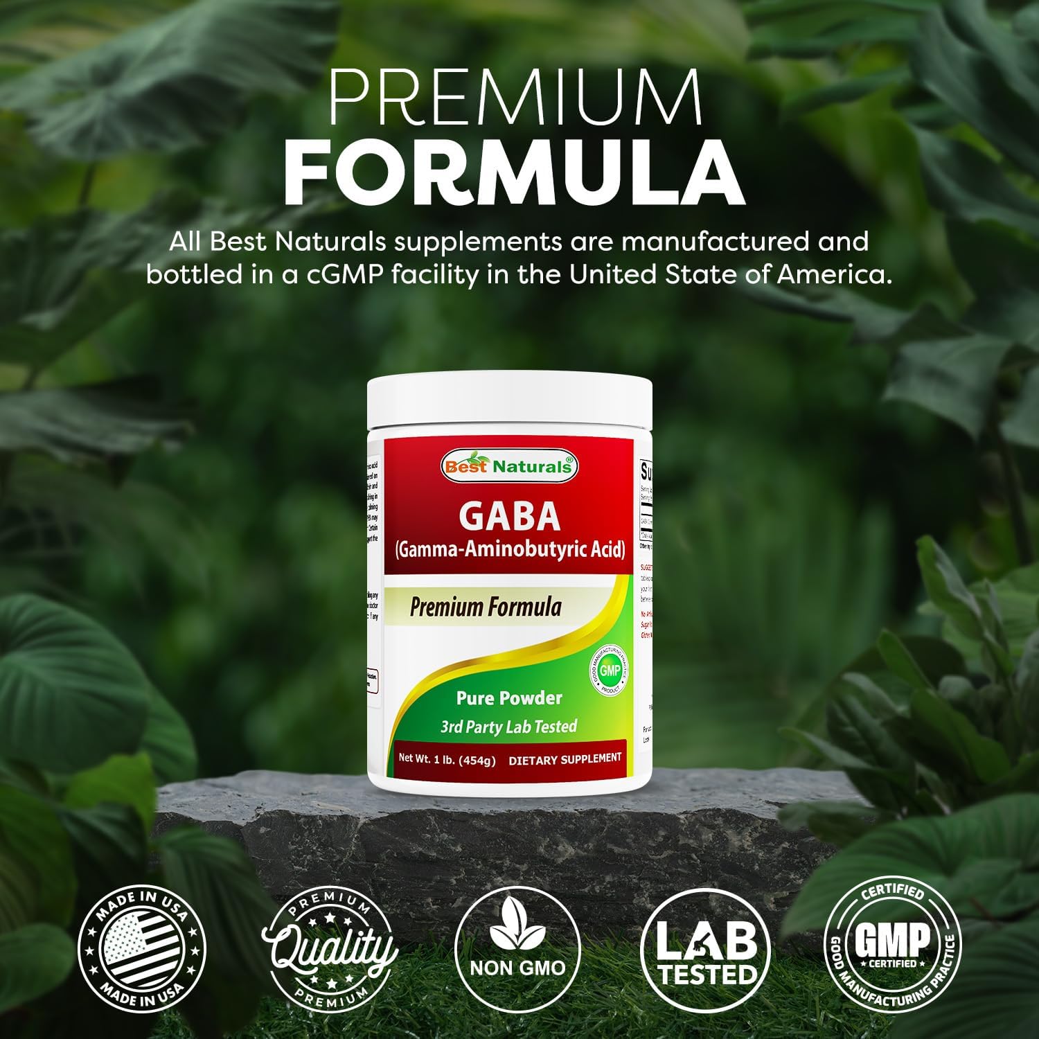 Best Naturals GABA (Gamma-Aminobutírico) Polvo Puro 1 Libra (454 g)