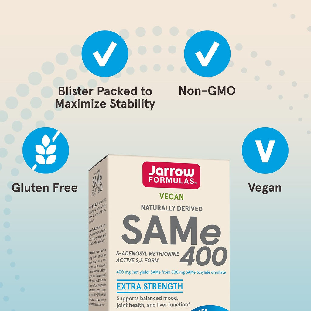 Jarrow Formulas SAMe 400 mg - 60 Comprimidos con Cubierta Entérica - Forma Activa S,S