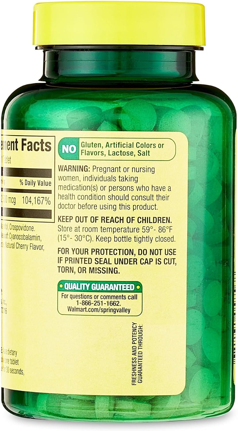 Spring Valley Vitamina B12 2500 mcg Comprimidos de Disolución Rápida, 120 Comprimidos