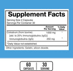 American Standard Supplements Calostro Bovino en Cápsulas - 1000mg por Dosis, 60 Cápsulas, Estandarizado al 25% de Inmunoglobulinas (IgG)