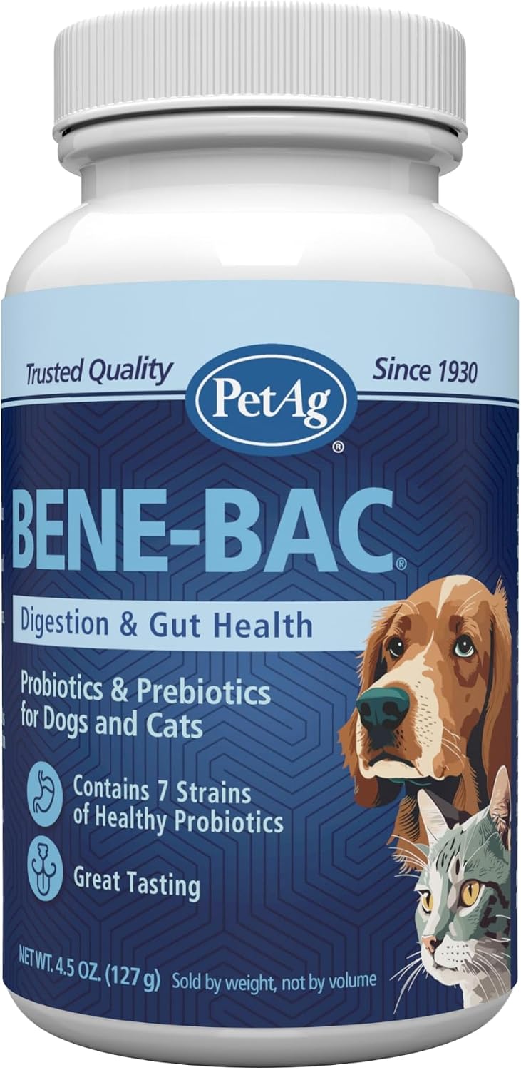 PetAg Bene-Bac - 4.5 oz Powder - Probiotics for Dogs, Cats, Exotic & Wildlife Mammals
