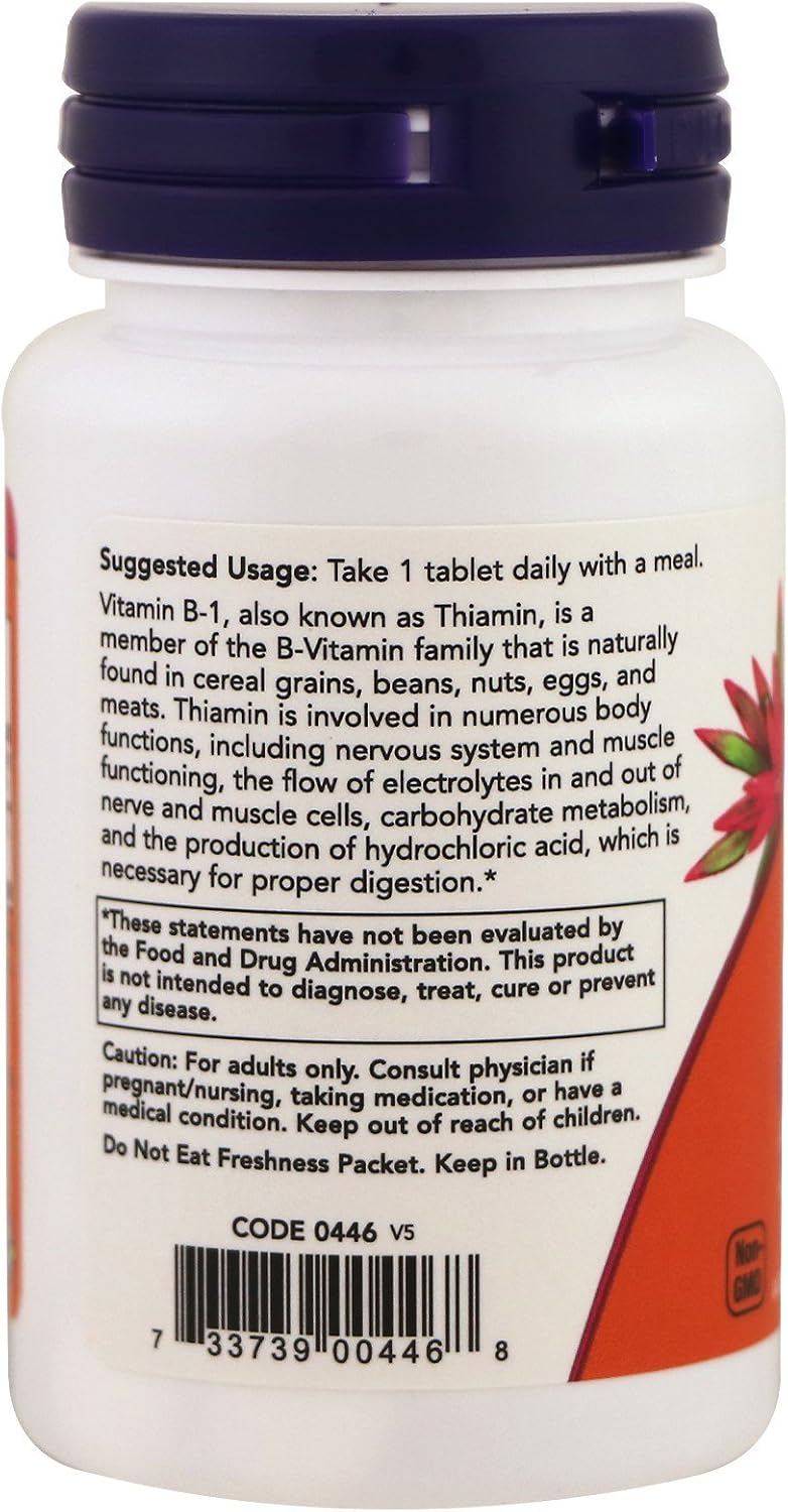 NOW Vitamin B-1 (tiamina) 100mg, 100 comprimidos (Paquete de 4)