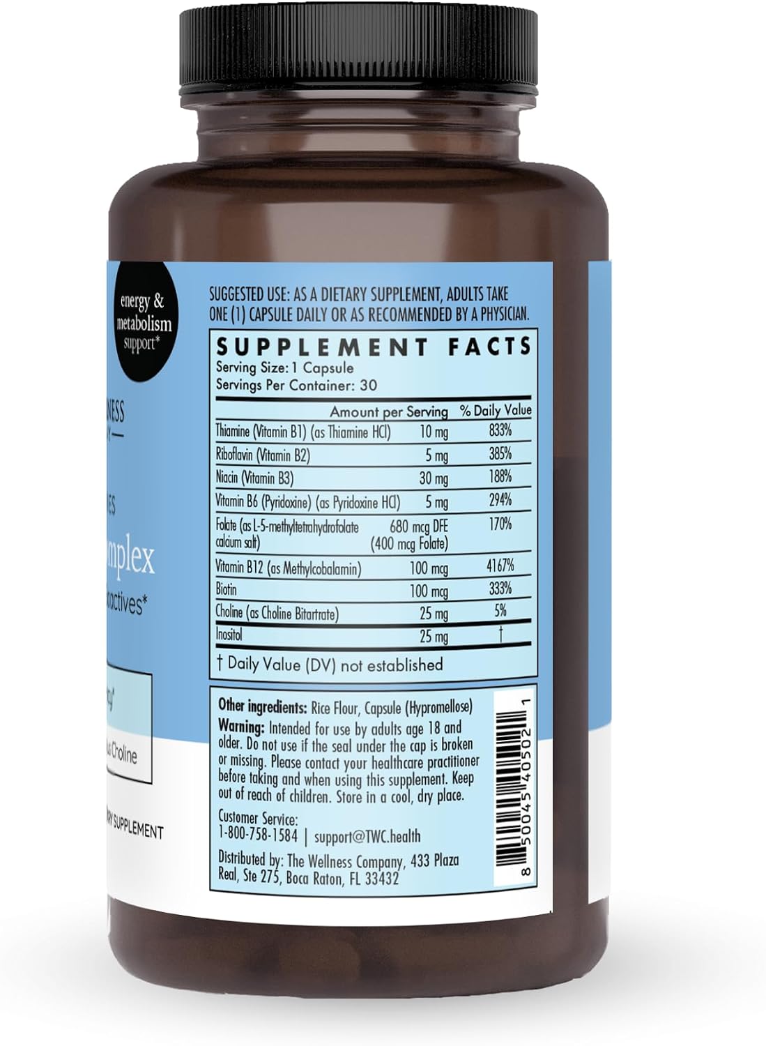 Complejo B de The Wellness Company – Recuperación Muscular, Concentración y Resiliencia, Vitaminas B Metiladas de Amplio Espectro | 30 Cápsulas (1 Mes de Suministro)