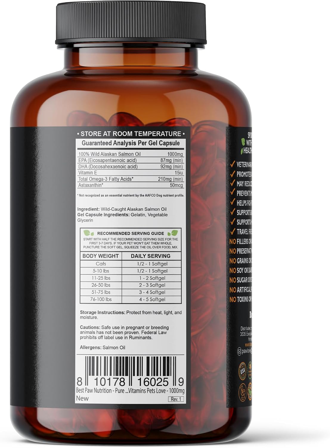 Aceite de Salmón Salvaje de Alaska para Perros y Gatos - Omega 3 en Cápsulas Blandas - 1000mg EPA/DHA, 120 Cápsulas