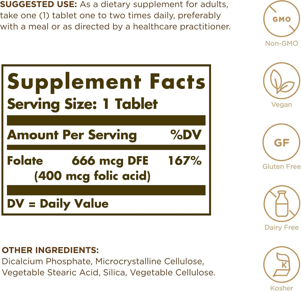 Solgar Folic Acid 400 mcg - 250 Tablets