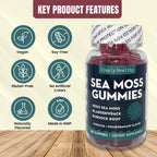 Simply Healthy Premium Sea Moss Gummies – Irish Sea Moss con Bladderwrack y Burdock Root, 60 Gominolas Veganas