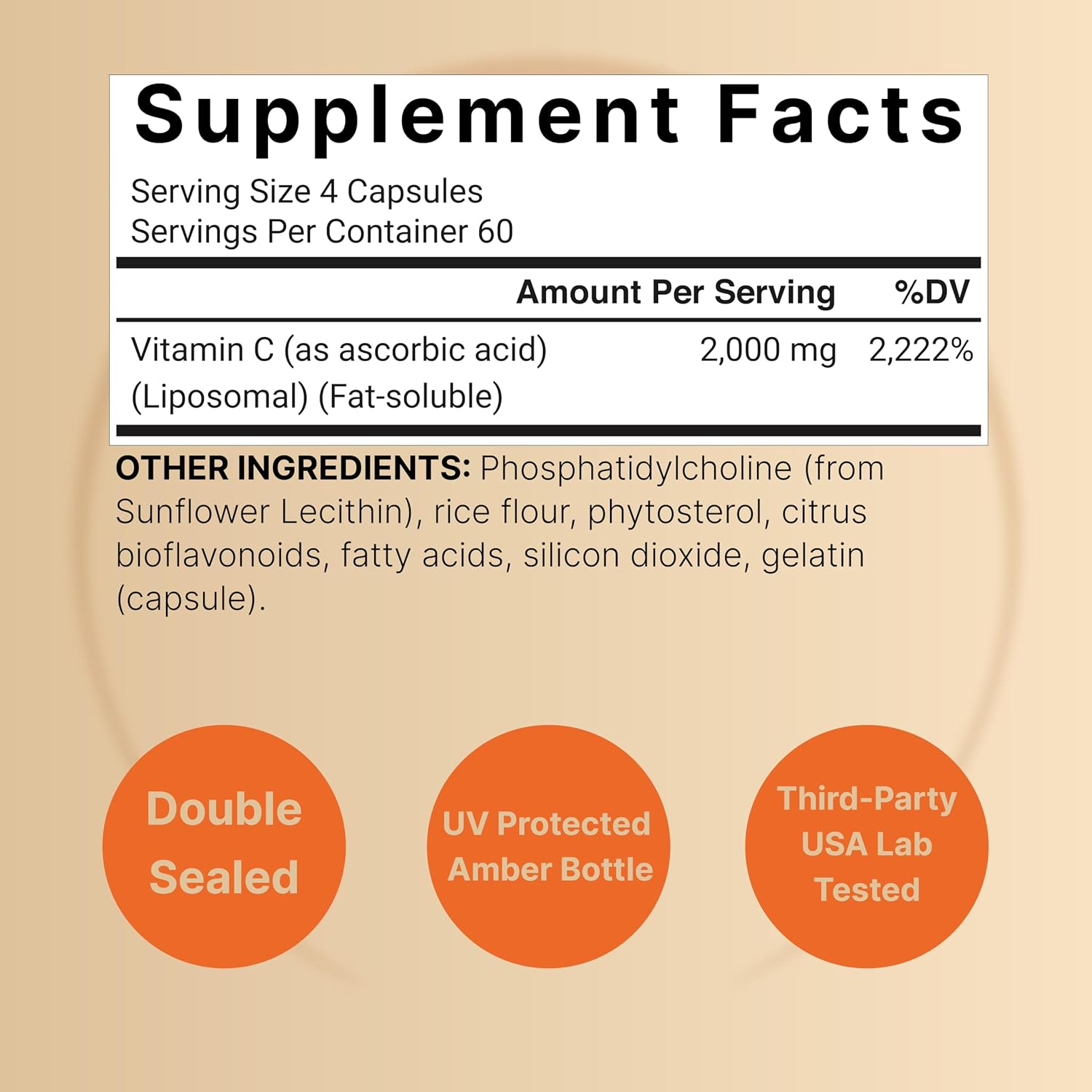 NatureBell Liposomal Vitamin C 2,000mg Per Serving, 240 Cápsulas - Suplemento Diario de Vitamina C Liposomal