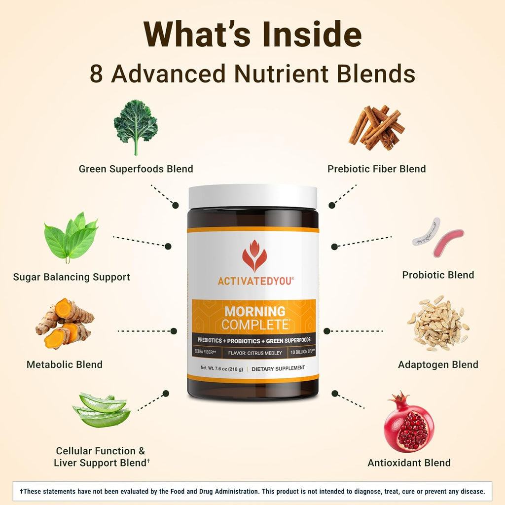 ACTIVEDYOU Morning Complete Mezcla de Verduras y Probióticos - 30 porciones (Cítricos)