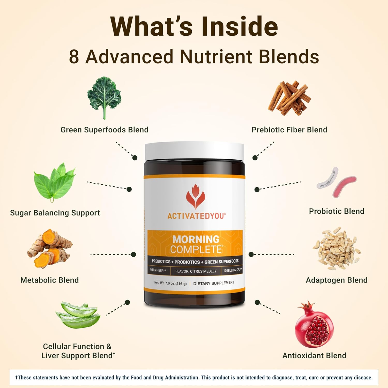 ACTIVEDYOU Morning Complete Mezcla de Verduras y Probióticos - 30 porciones (Cítricos)