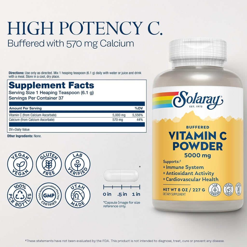Solaray Vitamina C Ácido Ascórbico en Polvo 5000 mg - 227 g