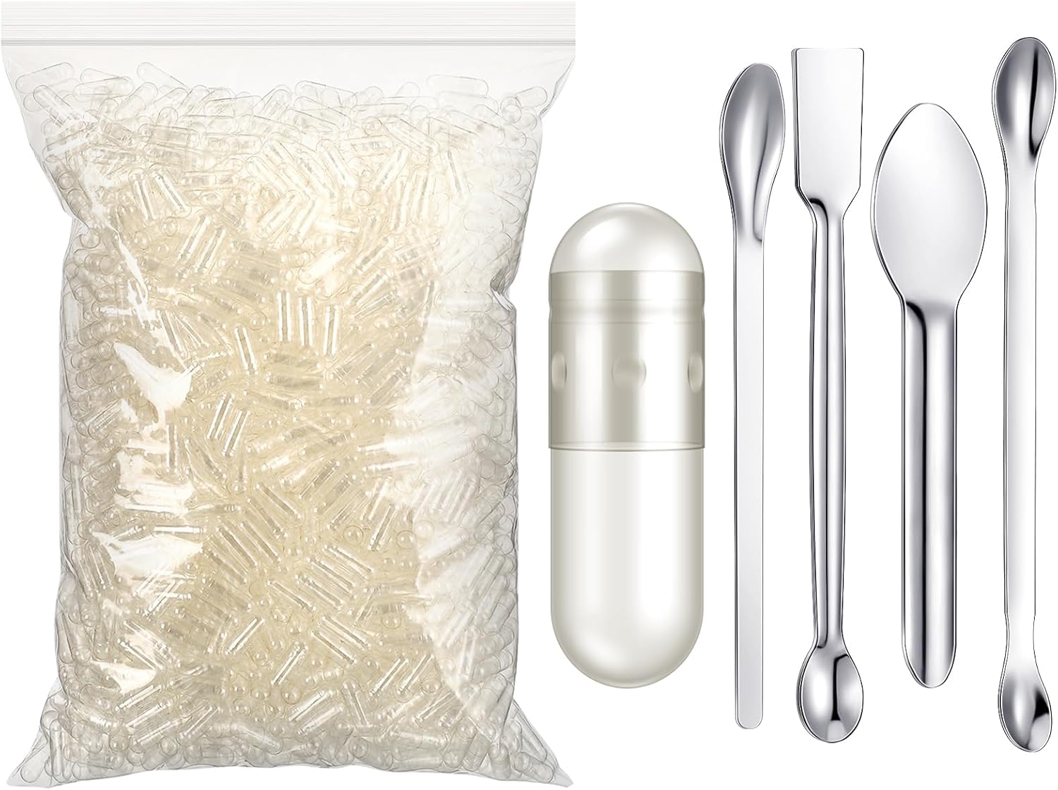Timgle 2000 Cápsulas Vacías Tamaño 0 con Kit de Cucharas para Llenado
