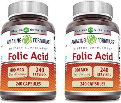 Amazing Formulas Ácido Fólico 800 mcg - 240 Cápsulas (2 Pack) – Image 1