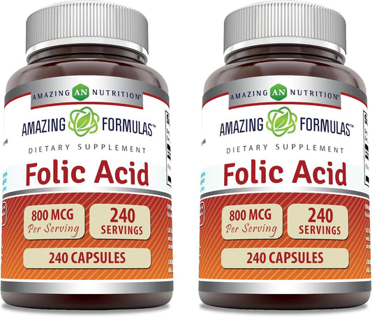 Amazing Formulas Ácido Fólico 800 mcg - 240 Cápsulas (2 Pack)