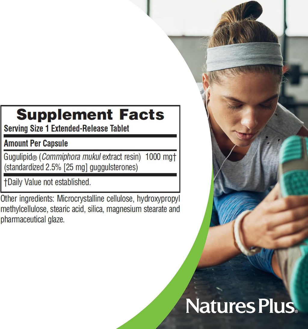 NaturesPlus Herbal Actives Gugulipid, Extended Release, 1000 mg, 30 Comprimidos Veganos