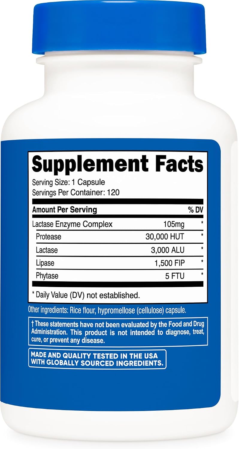 Nutricost Complejo de Enzima Lactasa 3.000 FCC ALU, 120 Cápsulas Vegetarianas – Sin Gluten, No-GMO