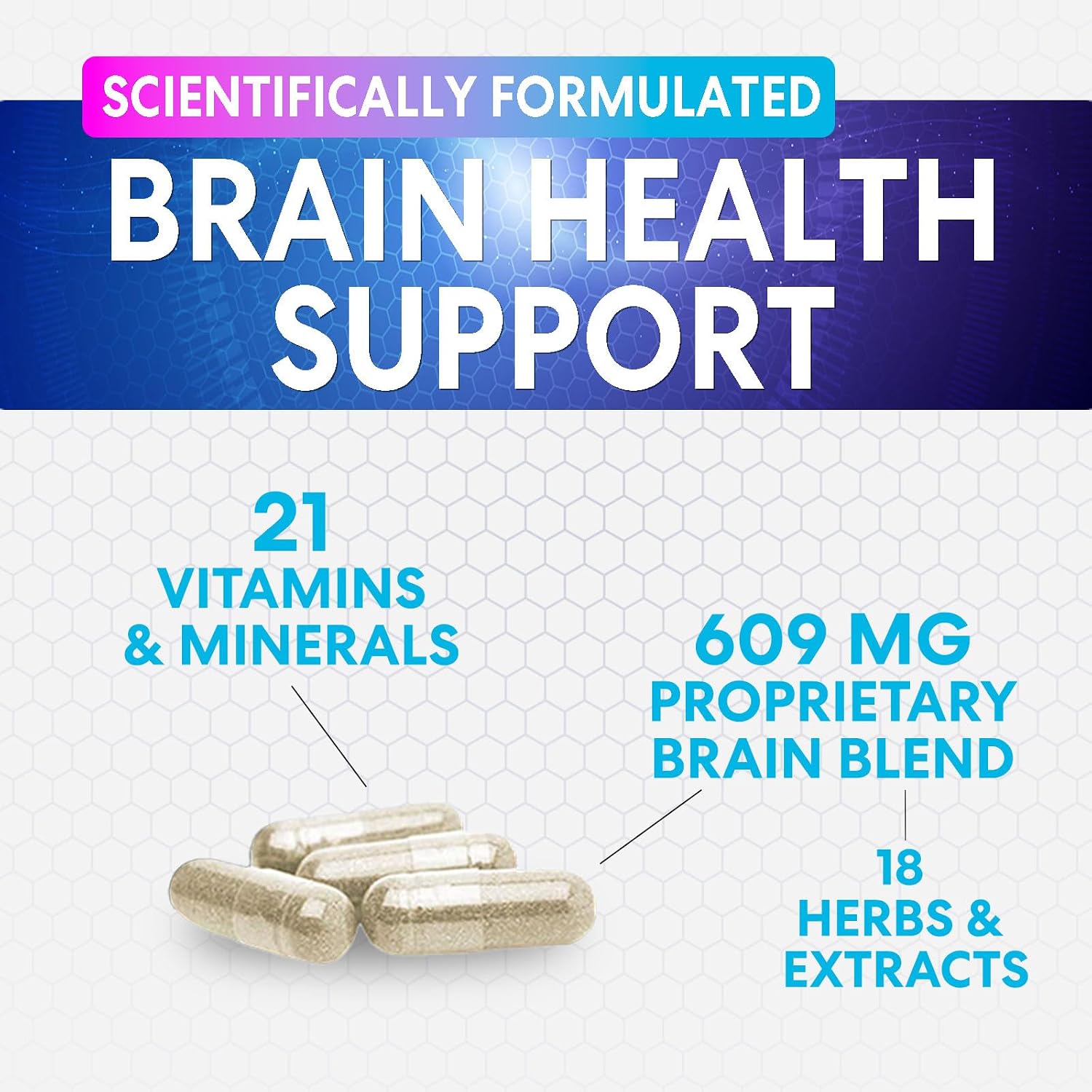 Nature's Peak Suplemento para la Memoria y Concentración - 3X Fuerza Nootrópico con Bacopa, Ginkgo Biloba y DMAE - 60 Cápsulas
