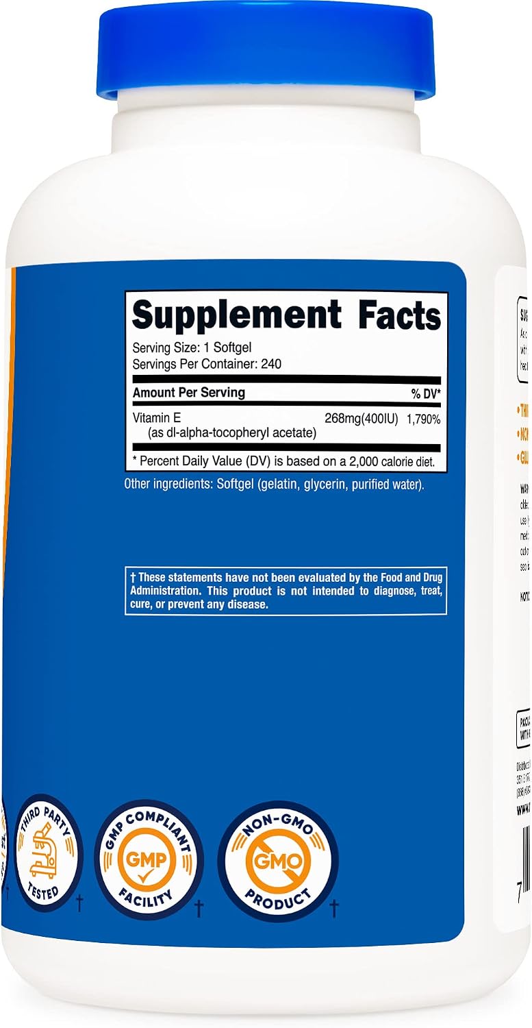 Nutricost Vitamina E 400 UI, 240 Softgels (3 Botellas)