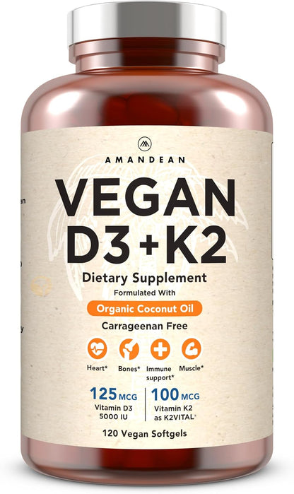 AMANDEAN Vitamina D3 K2 Vegana 5000 UI con – La vitamina D contribuye a la absorción y utilización normal del – Image 1