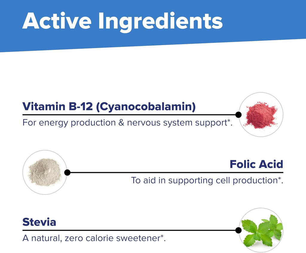 Superior Source No Shot Vitamina B12 Cianocobalamina 1000 mcg y Ácido Fólico 400 mcg - 100 Comprimidos Sublinguales