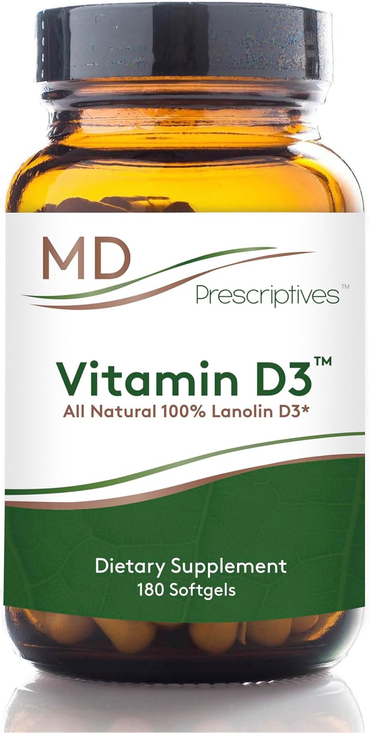 MD Prescriptives Vitamina D3 180 Cápsulas Blandas - 125 mcg (5000 UI) - Máxima Absorción para Huesos, Músculos e Inmunidad - No GMO, Vegetariano