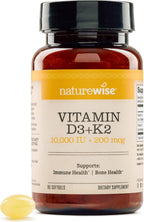 NatureWise Vitamina D3 10.000 UI + K2 (MK-7) 200 mcg con Aceite de Coco Virgen Extra - 90 Cápsulas Blandas