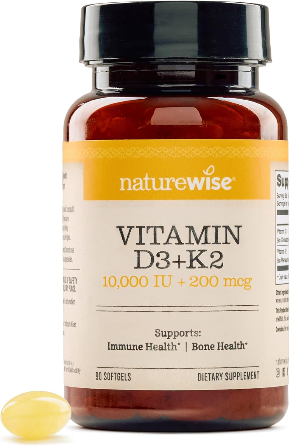 NatureWise Vitamina D3 10.000 UI + K2 (MK-7) 200 mcg con Aceite de Coco Virgen Extra - 90 Cápsulas Blandas