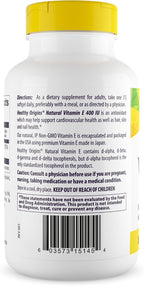 Healthy Origins Vitamin E 400 IU (268 mg), 180 Softgels - Natural Mixed Tocopherols