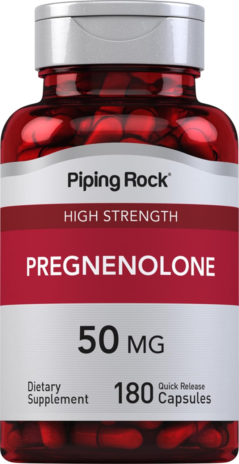 Piping Rock Pregnenolona 50 mg | 180 Cápsulas | Suplemento para Apoyo Hormonal | Sin OGM, Sin Gluten