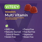 Viteey Gominolas Multivitamínicas para Mujeres - 12 Vitaminas y Minerales Esenciales - Sabor Frambuesa - 120 Gominolas