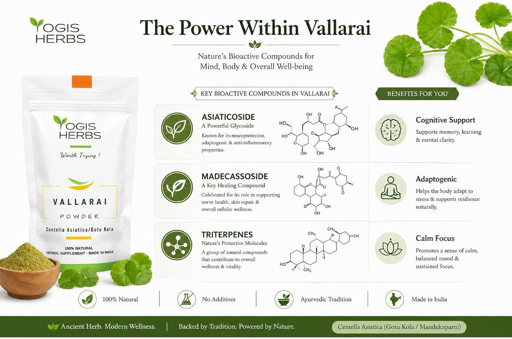 YOGIS HERBS Vallarai en polvo - Centella Asiatica (Gotu Kola) - Tradición Ayurvédica