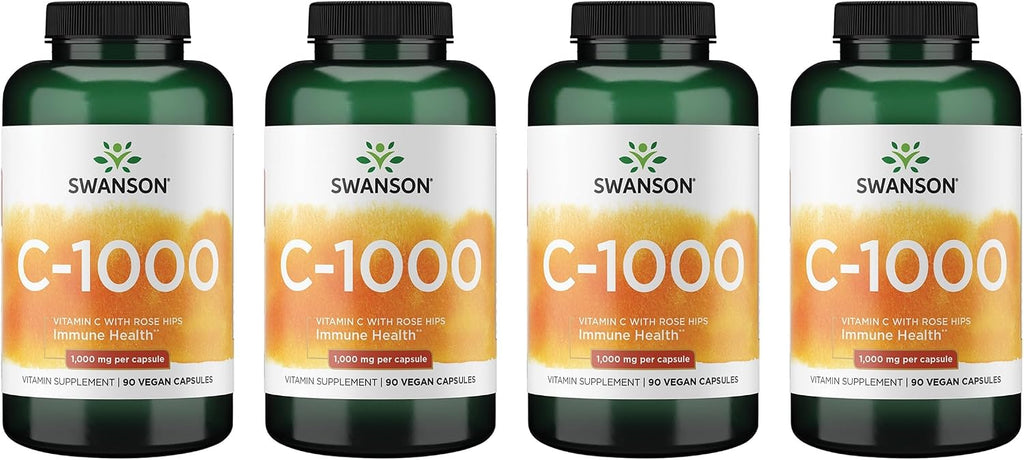 Swanson Vitamina C con Escaramujo - 90 Cápsulas, 1000 mg cada una (Pack de 4)