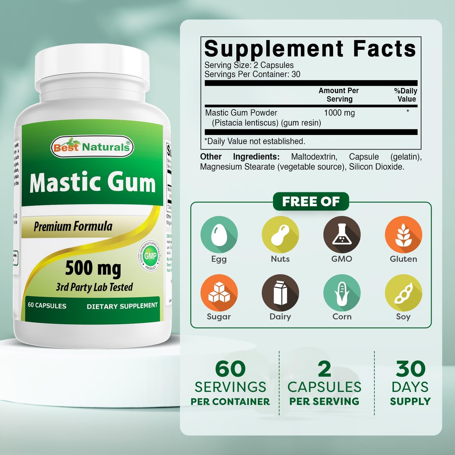 Best Naturals Mastic Gum 500 mg 60 Cápsulas